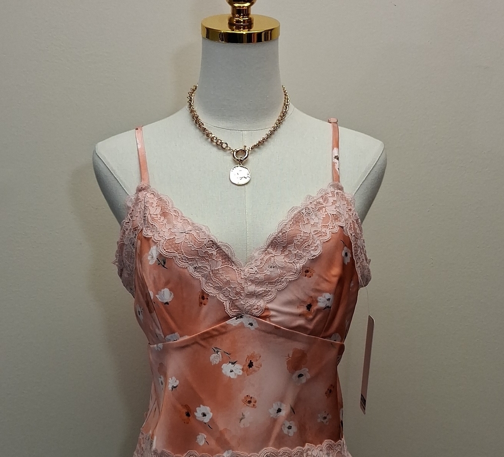 Steve Madden Stevie Pink Floral Satin Lace Cami Adjustable Strap XL